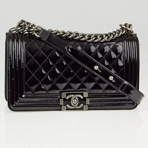 Chanel Black Quilted Patent Leather Medium Boy Bag - Picture 1 of 11